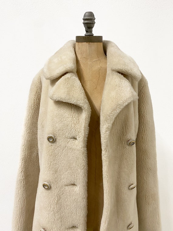 vintage winter coat, vintage cream faux fur coat,… - image 4