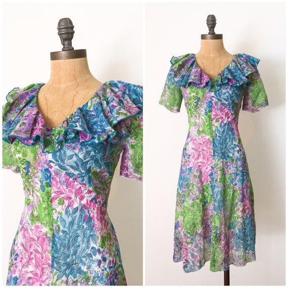 Vintage floral dress - 1950s day dress - 50s summe