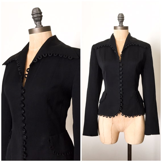 vintage 40s jacket - 1940s coat - 40s black blazer