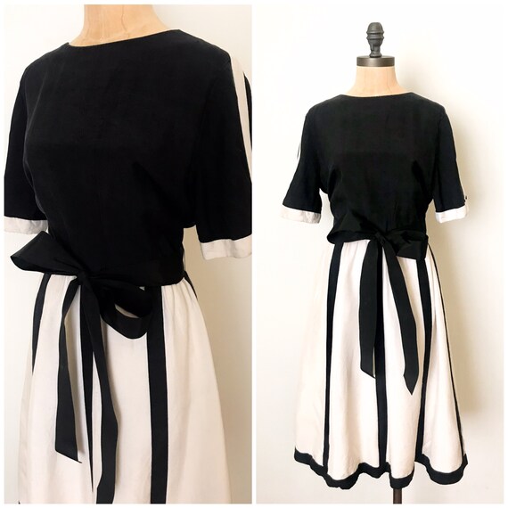 1950s black dress - vintage black and white dress