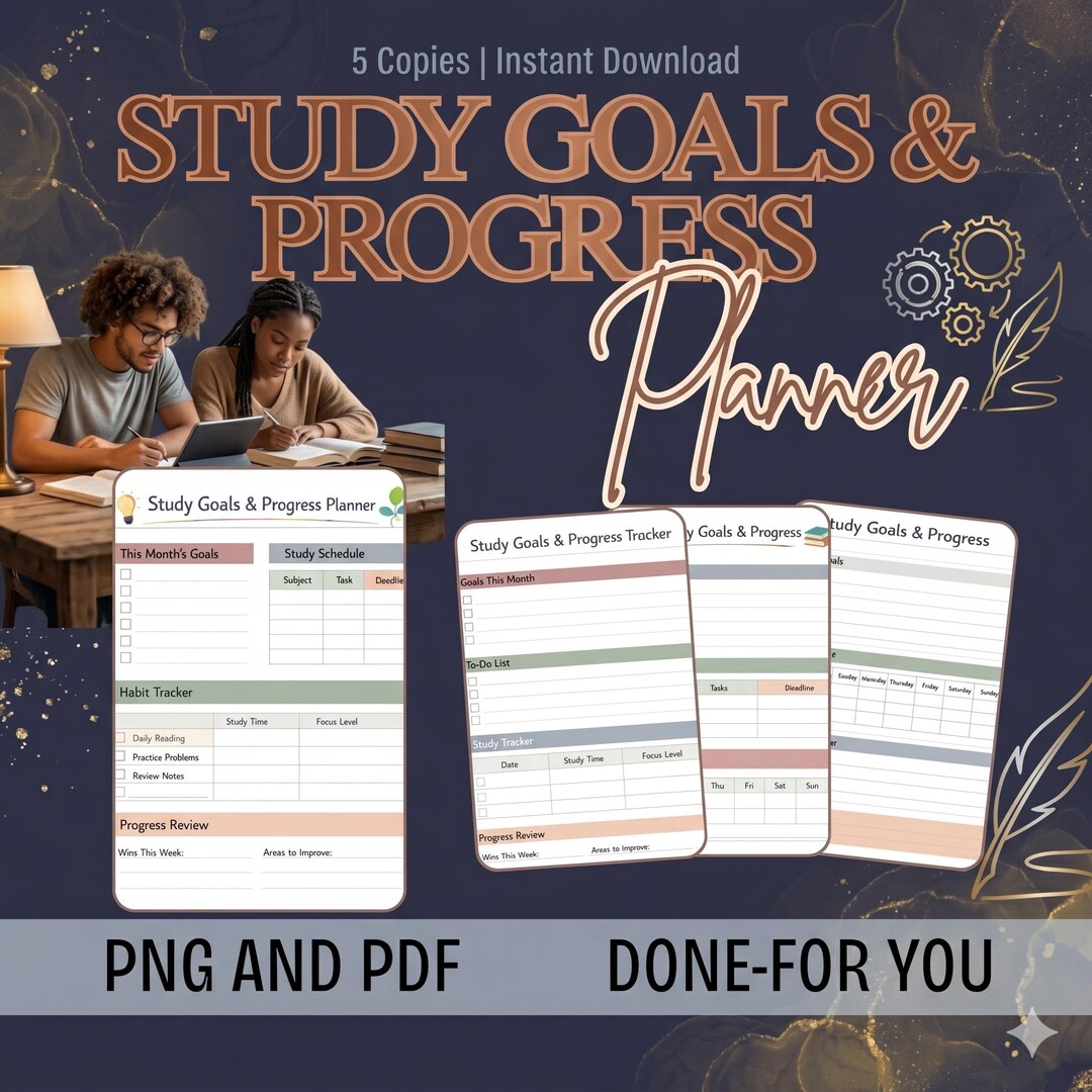 Study Goals & Progress Planner Printable PDF PNG | Academic Success ...