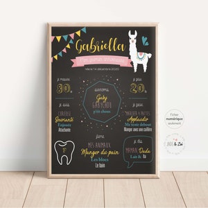 Affiche 1 an ***FICHIER NUMÉRIQUE *** Premier anniversaire, Personnalisée, fête bébé 1 an, affiche fond blanc, lama, fête, guirlande