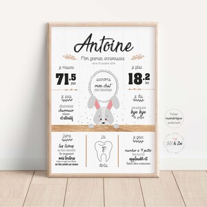 Poster 1 year ***DIGITAL FILE *** First birthday, Personalized, baby party 1 year, poster background white, Black, gray, Rabbit