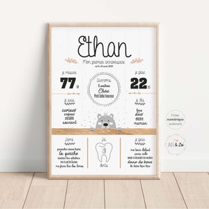 Poster 1 year ***DIGITAL FILE *** First birthday, Personalized, baby party 1 year, poster background white, Black, gray, bear