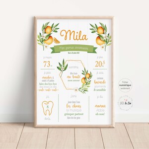 Poster 1 year ***DIGITAL FILE *** First birthday, Personalized, Orange, Foliage, Orange blossom, baby party 1 year
