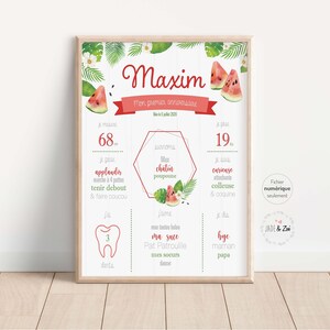 Poster 1 Jahr *** DIGITALE DATEI *** Erster Geburtstag, Personalisiert, Melone, Laub, Wassermelone, Babyparty 1 Jahr