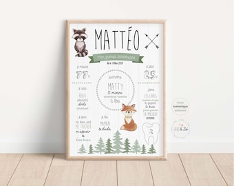 Poster 1 year ***DIGITAL FILE *** First Birthday, Personalized, Woodland, Animals, Forest, Baby Party 1 Year