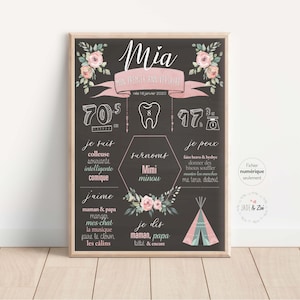 Poster 1 year ***DIGITAL FILE *** First birthday, Personalized, baby party 1 year, poster background Black, pink, birthday boho