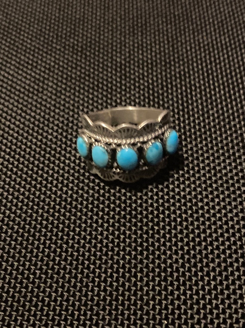 Beautiful Handmade Turquoise And Sterling Silver Women\u2019s Dome Ring Size 7.5