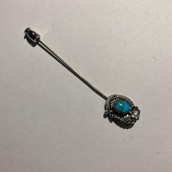 Handmade Navajo Sterling Silver Turquoise Lapel Pin