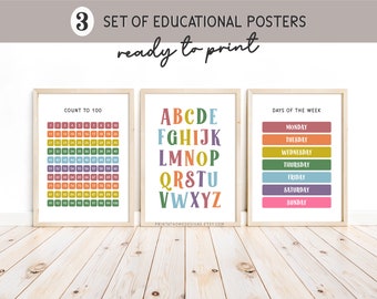 Rainbow alphabet poster set, Educational posters for kids, Alphabet and numbers poster, Kids playroom wall art rainbow, ABC poster set