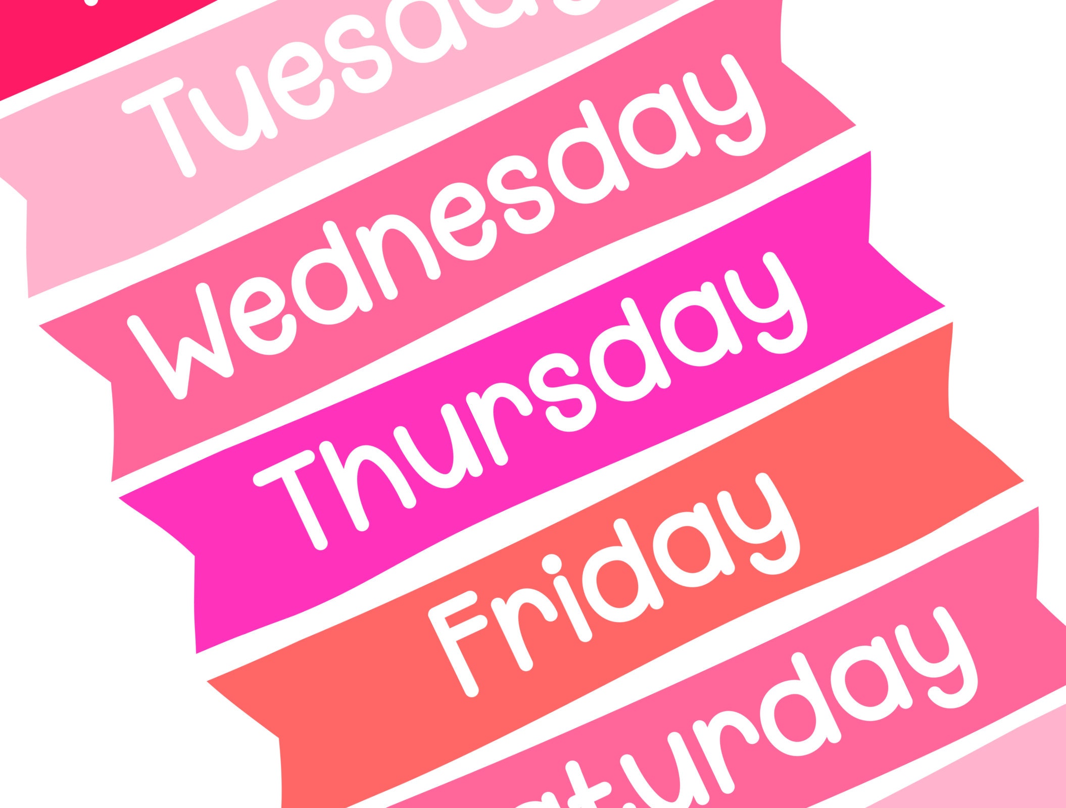 Pink Days of the Week Girls Educational Poster Print, Kids Wall Art