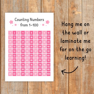 Count to 100 Girls Number Chart Digital Download Pink Number - Etsy