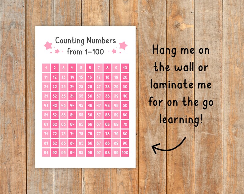 Count to 100 girls number chart digital download pink number etsy
