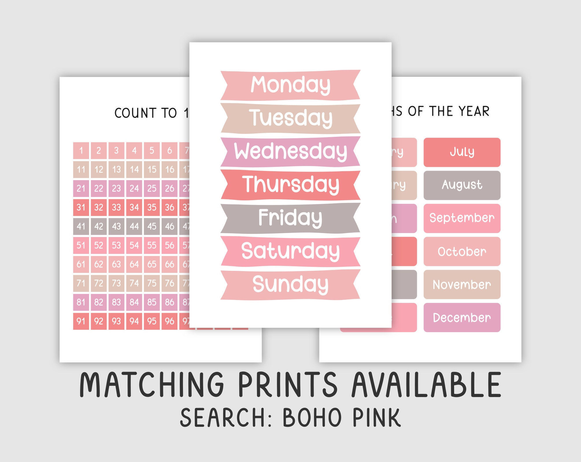 Pink 100 Number Chart Poster, Count to 100 Number Chart, Counting ...
