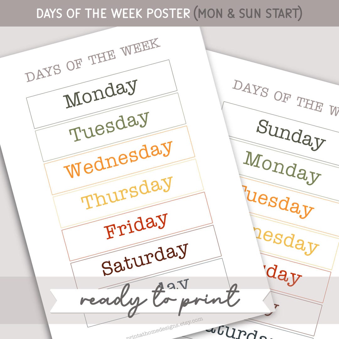 Autumn Days of the Week Printable Poster: Fall Classroom Homeschool ...