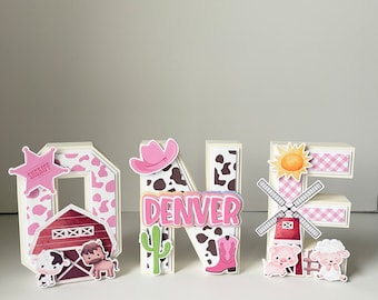 Super cute O-N-E- 3D letters boxes with cowgirl farm animals theme perfect for your little one's birthday, handmade by Woaiwazi Giftshop