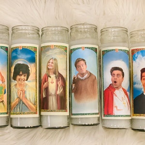 FRIENDS Prayer Candle -The Gang- Phoebe, Monica, Rachel, Ross, Chandler, Joey 90s Pop Culture Saint Birthday Holiday Gift Central Perk Altar