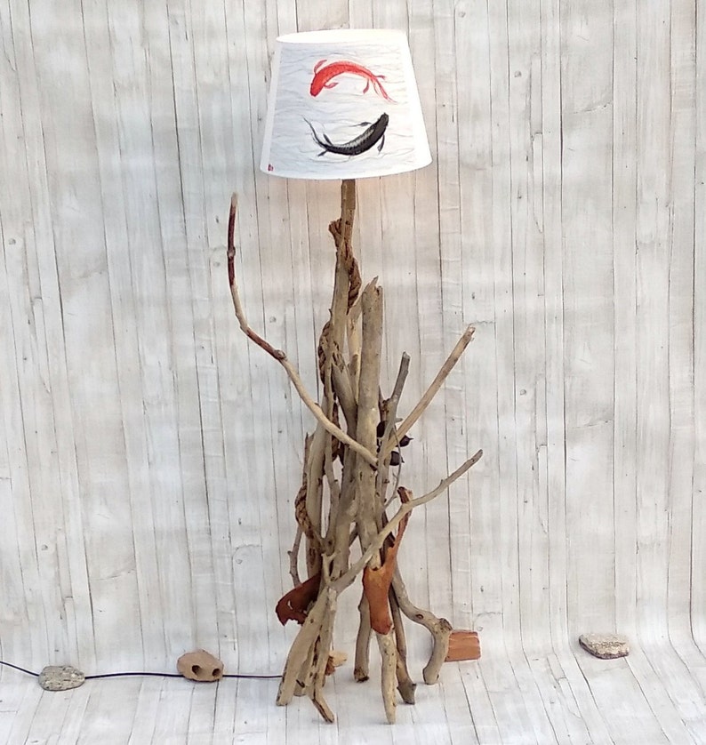 Forest art Tree of Life Driftwood Floor lamp Koi fish Art Rustic home wood decor Koi Fish Floor Lamp Driftwood art Mountain wood art