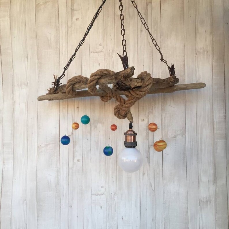 Solar System Driftwood Ceiling Pendant Light Kids Room Decor Boys Gift Rustic Kids Decor Luminescent Glowing Planets Nursery Art Decor