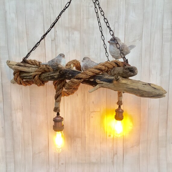 Nursery Kids Decor Baby Shower Gift Driftwood Ceiling Light Housewarming First Home Rustic Bird Pendant