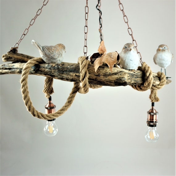 Nursery Decor Baby Shower Gift Driftwood Ceiling Light Housewarming Gift First Home Rustic Home Decor Ceiling Pendant Light Bird Lamp