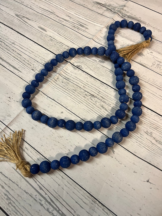 Blue Wooden Bead Garland, Farmhouse Beads