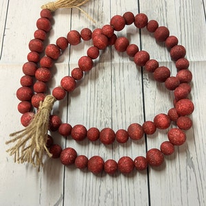 Burgundy Beaded Garland, Farmhouse Beads, Farmhouse Beaded Garland Rope, Farmhouse Decor, Burgundy Beads, Beaded Garland, Farmhouse, 48”