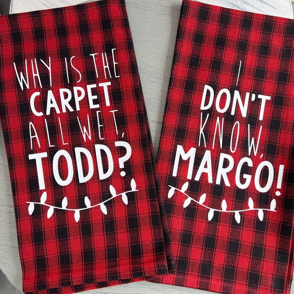 Christmas Tea Towels, Red and Black Tea Towels, Todd Margo Christmas, Christmas Towel, Christmas Decor