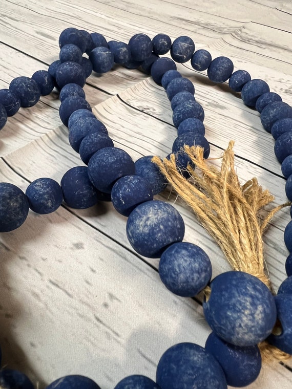 Blue Wooden Bead Garland, Farmhouse Beads