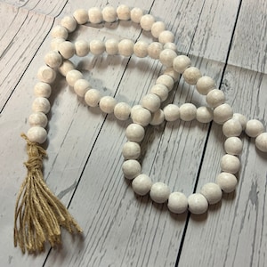 White Beaded Garland, Farmhouse Beads, Farmhouse Beaded Garland Rope, Farmhouse Decor, White Beads, Beaded Garland, Farmhouse, 48”