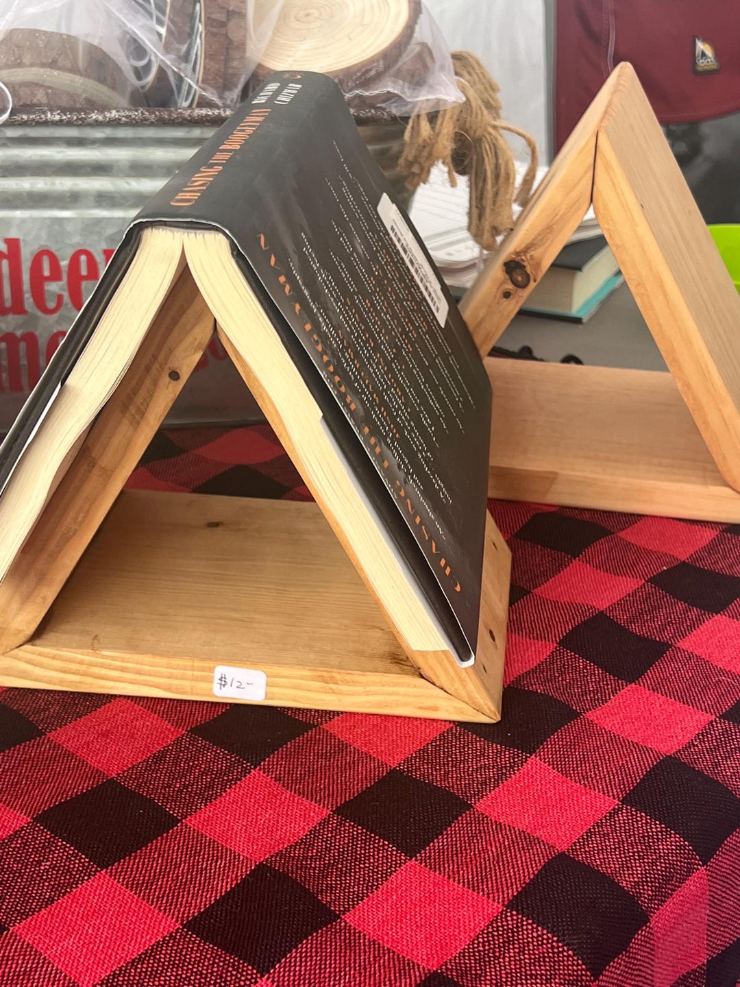 Book Stand Holder, Wooden Book Place Holder Display, Bookshelf Decor ...
