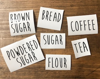 Kitchen Canister Labels, Flour Canister Decals, Dry Goods Decals, Sugar Container Decals, Kitchen Labels, Food Container Decals, Food Labels