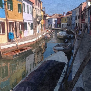 Venice Italy Canal on Burano island [1] - downloadable art print, digital art, oil painting, printable wall art