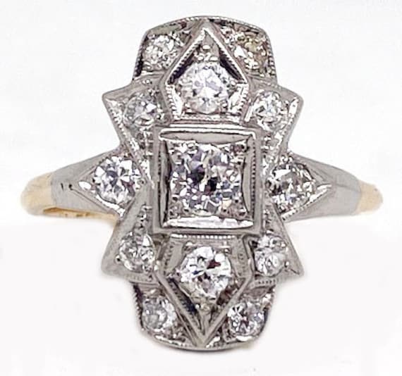 Two tone gold and diamond, Art Deco, Ring