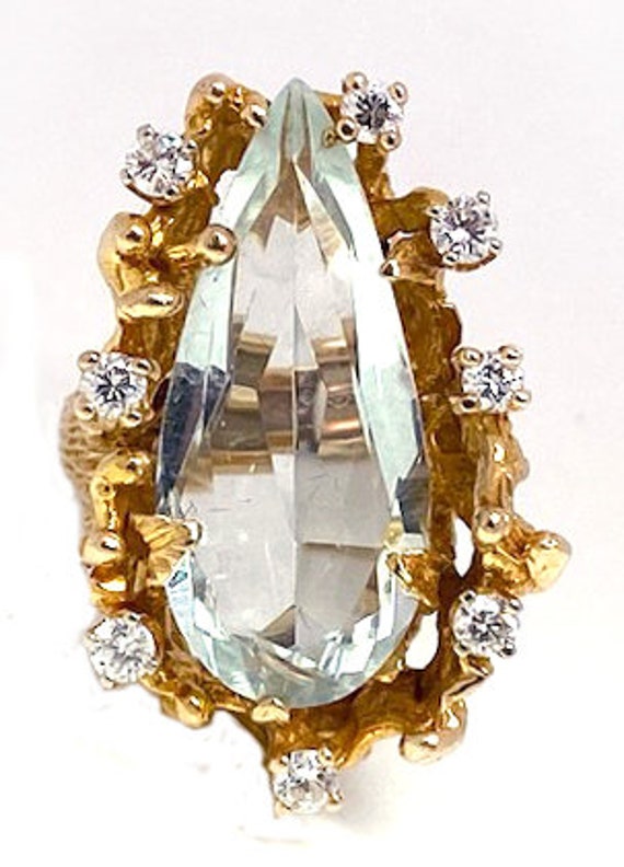 Lady’s vintage aquamarine, diamond and yellow gol… - image 1