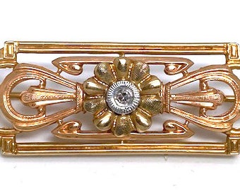 Lady’s vintage diamond, rose and yellow gold bar pin