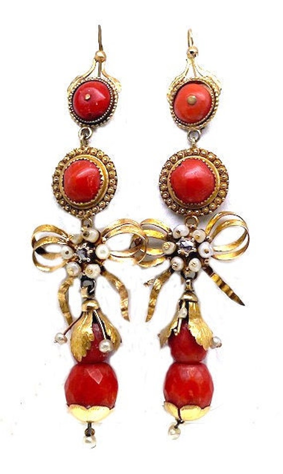 Lady’s, Victorian design, yellow gold, coral, pea… - image 1