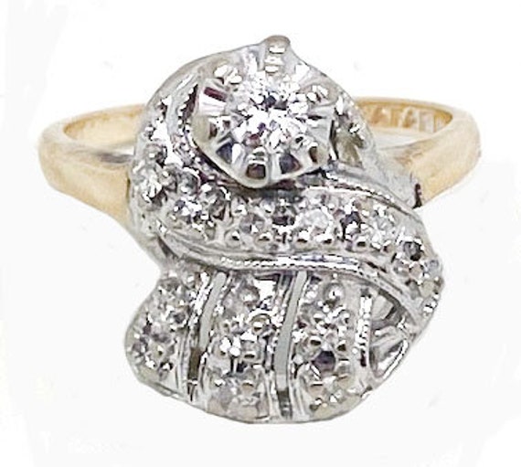 Diamond and Two-tone gold, Vintage Retro Ring - image 1