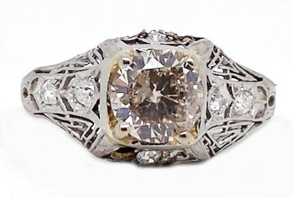 Diamond, Platinum and Gold, Art Deco Engagement R… - image 1