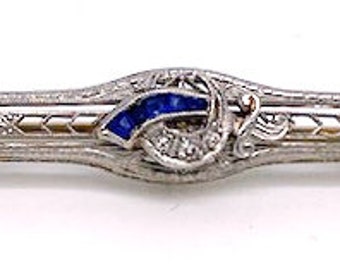 Lady’s vintage Art Deco design sapphire, diamond and white gold bar pin