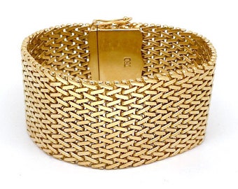 Vintage yellow gold, wide mesh, bracelet