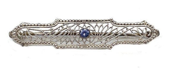 Lady’s vintage sapphire and two-tone bar pin - image 1