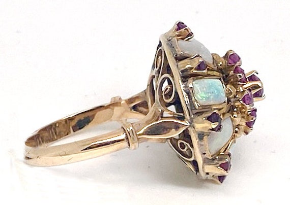 Lady’s vintage ruby, opal and yellow gold ring - image 2