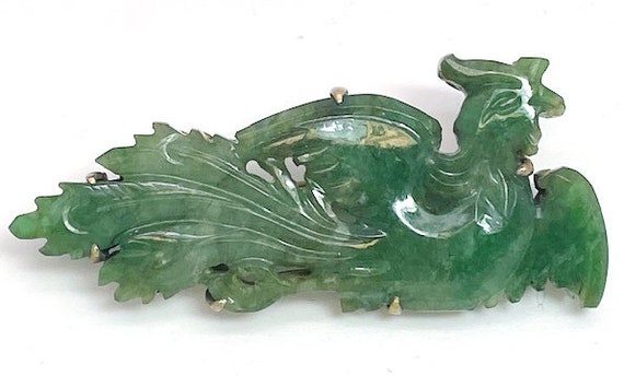 Vintage, jade and yellow tone brooch - image 1
