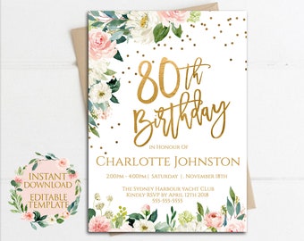 80th birthday invitations etsy