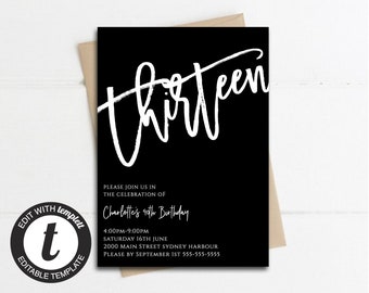 13th birthday invitations etsy