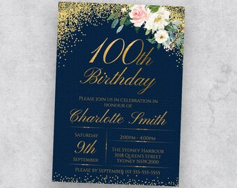 100th birthday invitations etsy