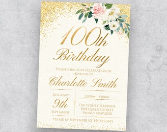 100th birthday invitations etsy