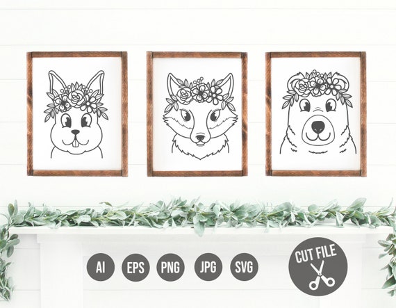 woodland animals svg, bear svg, fox svg, bunny svg, woodland svg, boho svg, rabbit svg, svg files for cricut, clip art, digital art, A1 Il_570xn